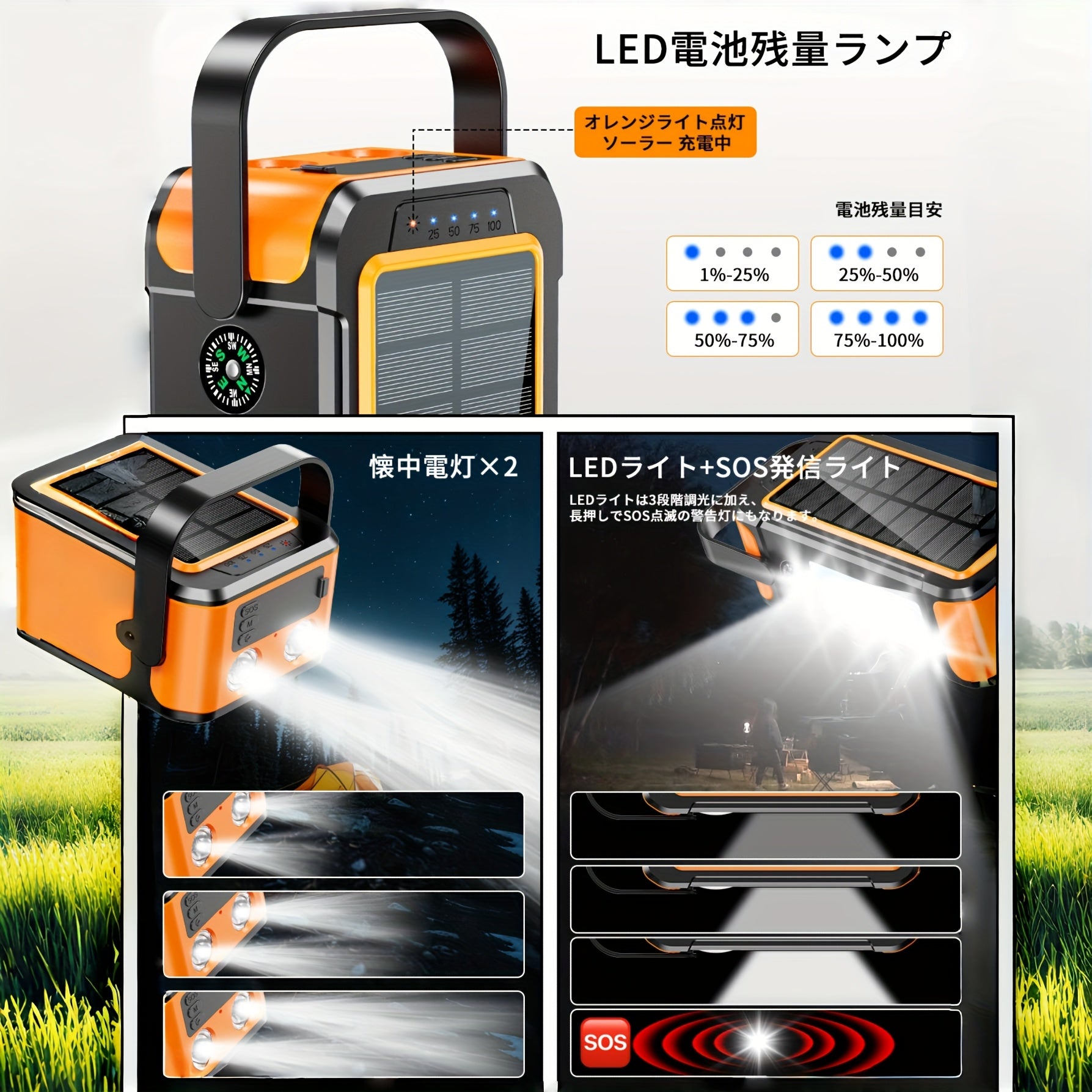 【国内発送】80000mAh ソーラー＆手回し発電対応 モバイルバッテリー