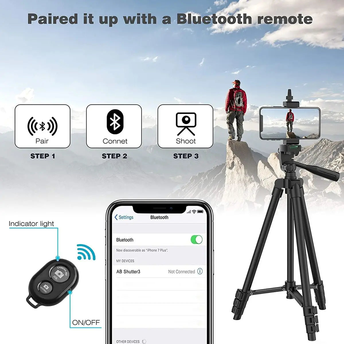 スマホ用 多機能軽量三脚スタンド（Bluetoothリモコン付き）